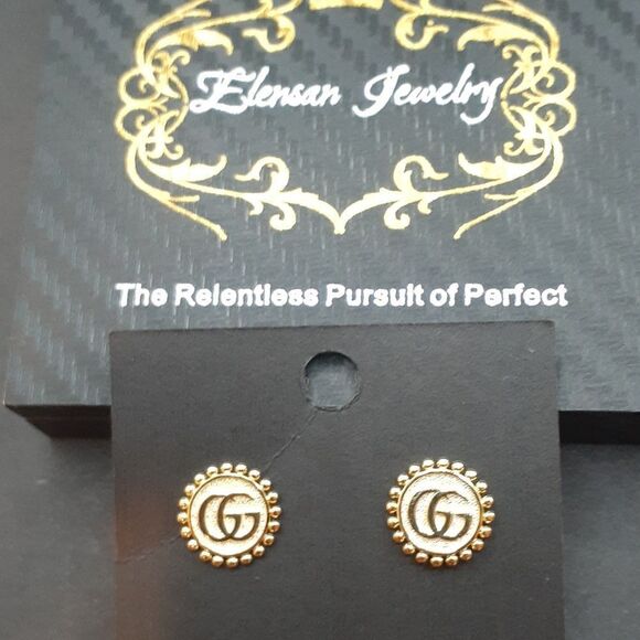 New GG Elensan  Gold Plated Earrings Initial G Post New In Box - Picture 2 of 5